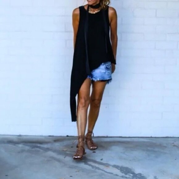 Andandrea Asymmetrical Black Tank Top - Picture 1 of 5